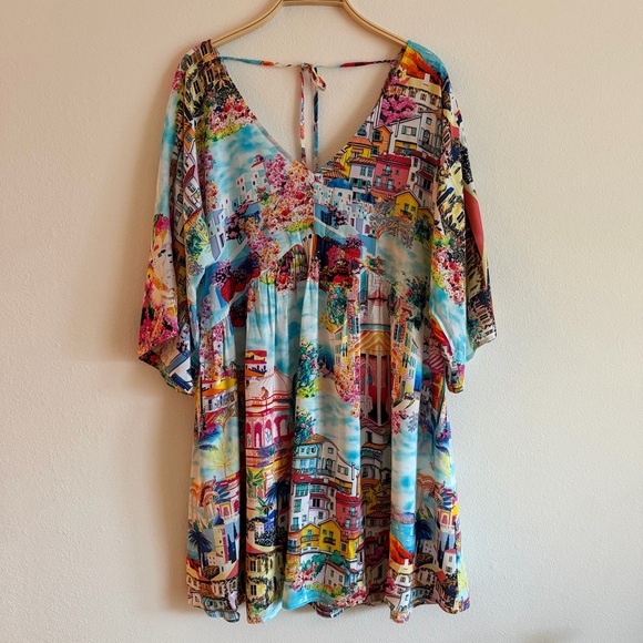 Johnny Was Cannes A-Line Cover Up Dress Blue Seaside Size 1X NWT - Picture 3 of 8